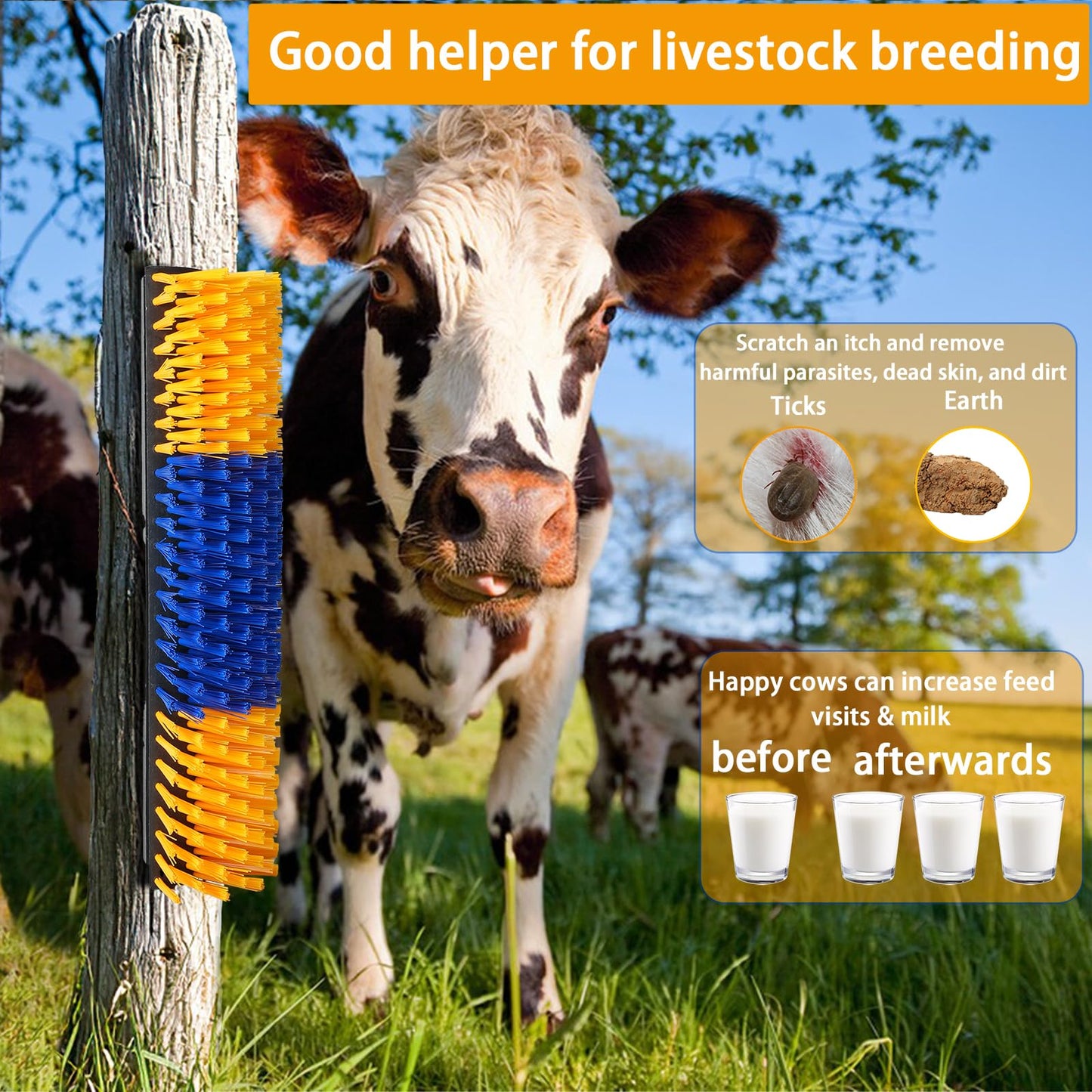 Livestock Scratch Brushes, Cow Brush, Cow Scratcher Full Massage Brushs Kit, Horse Brushes for Grooming, Goat Brush Relieve Itching on the Back of Livestock for Horse Cow Goat Cattle Pig Sheep