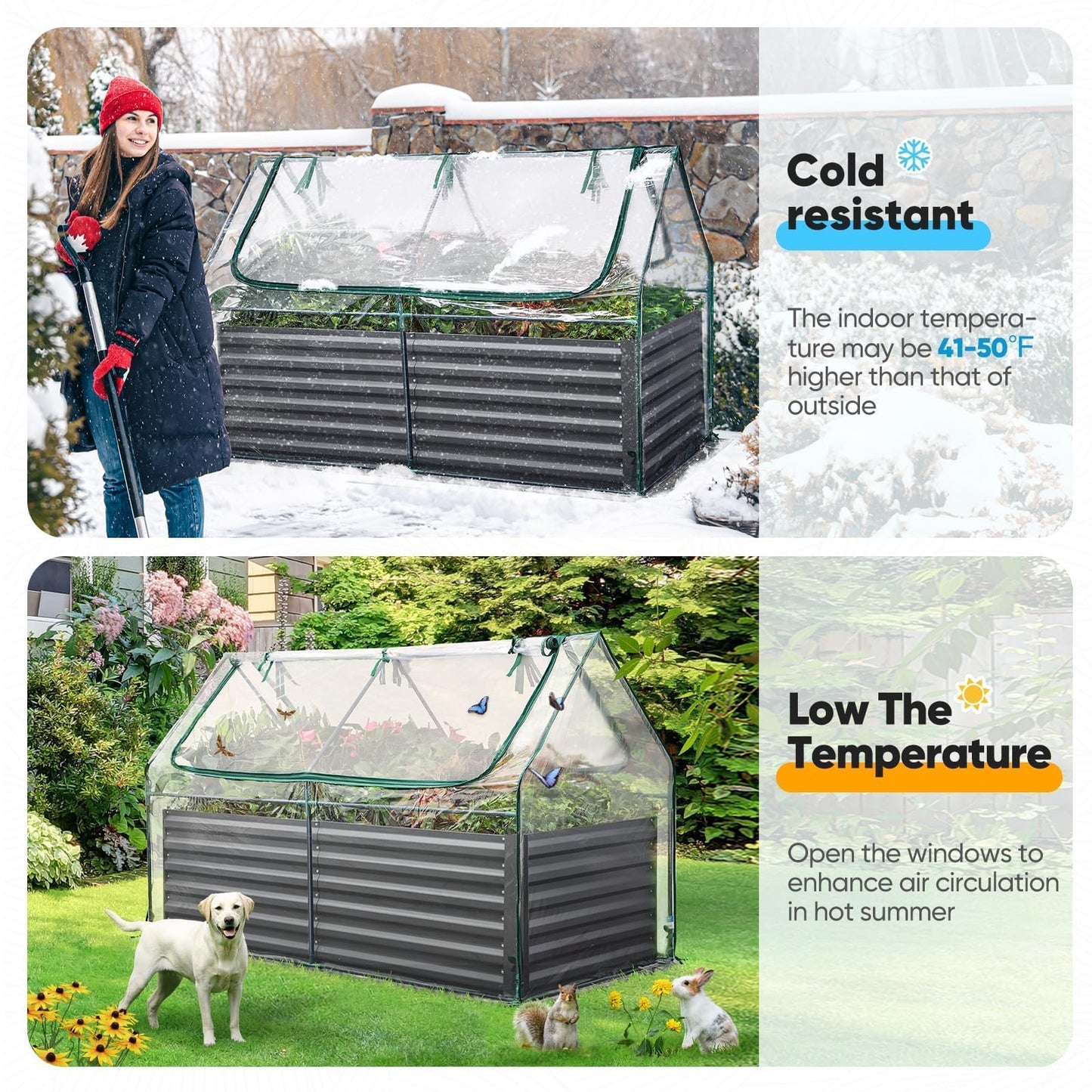 Quictent Raised Garden Bed Galvanized Raised Beds for Gardening Vegetables with Cover 6x3x2 ft Tall Metal Planter Box Outdoor Use (Clear)