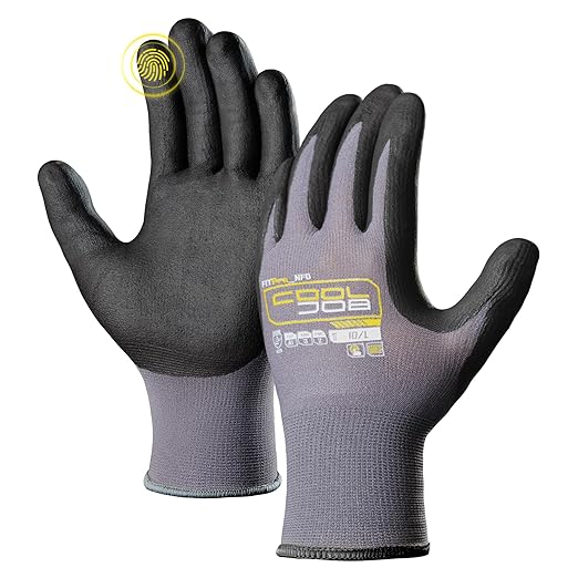 COOLJOB 36 Pairs Safety Work Gloves Microfoam Nitrile Rubber Coated, Seamless Knit Nylon Gloves with Full Fingers Touchscreen, Grip Nitrile Dipped, Ideal for Warehouse, Home Improvement, Grey Large