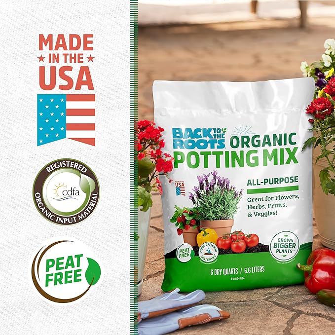 Back to the Roots 100% Organic Potting Mix (6 Quart) Premium Blend Made in The USA