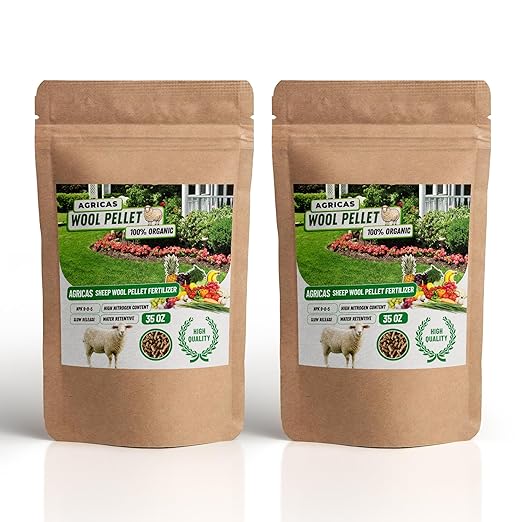 Wool Pellet Organic Fertilizer (2x35 oz), Made of Sheep Wool, Water Holding, Enhances Soil Health, Ideal for Fruits, Vegetables, Flowers, Indoor and Outdoor Plants - 2 Pack