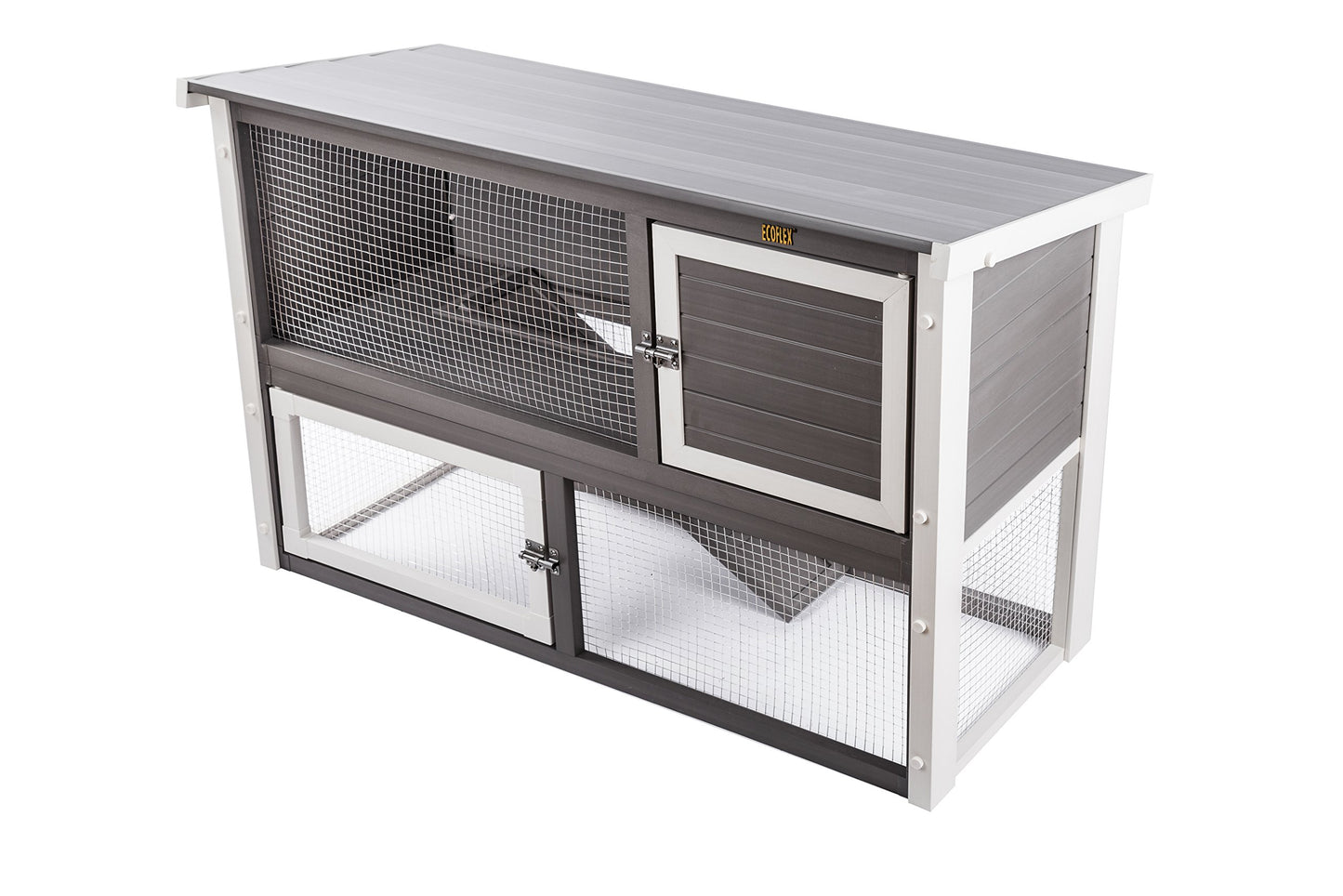 New Age Pet ECOFLEX Columbia Rabbit Hutch - Grey, Dual-Level with Denning Space, Easy Assembly, Moisture & Odor Resistant