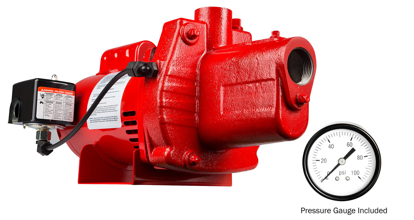 Red Lion RJS-75-PREM 3/4 HP, 16 GPM, 115/230 Volt, Premium Cast Iron Shallow Well Jet Pump, Red, 602207