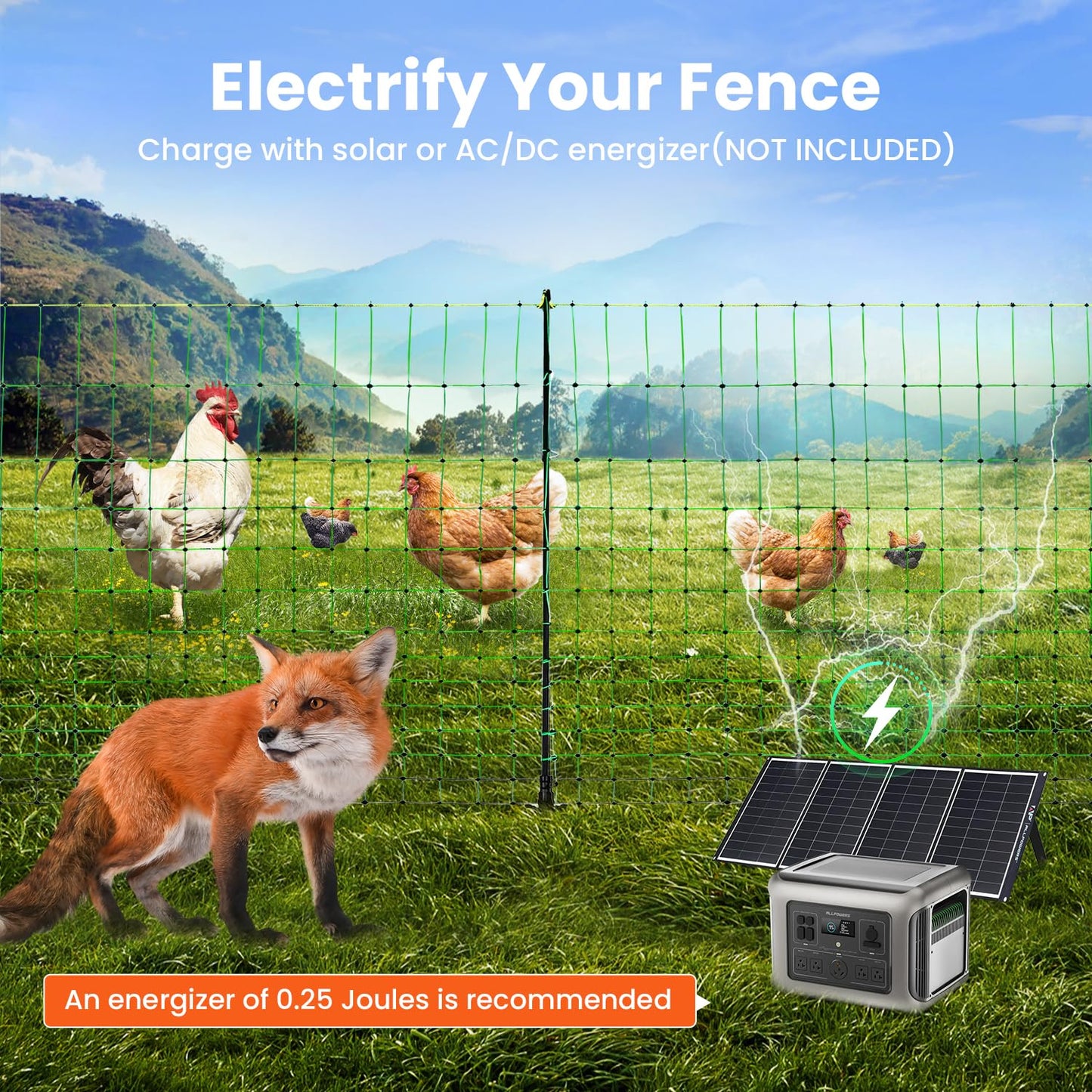 Electric Poultry Netting, 47.2" H x 164'L Electric Chicken Fence for Chickens, Ducks,Turkeys, Sheep, Geese, Portable Poultry Nets Fence kit for the Yard,Backyards,Farms,Ranches, Energizer Not Included