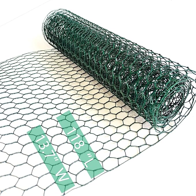 Chicken Wire for Crafts, Wire Netting Hexagonal Garden Poultry Chicken Wire Netting, Pet/Rabbit/Chicken Wire Fencing,0.8inch Hexagonal Galvanized PVC Coated Mesh Fence (Green, 13.7