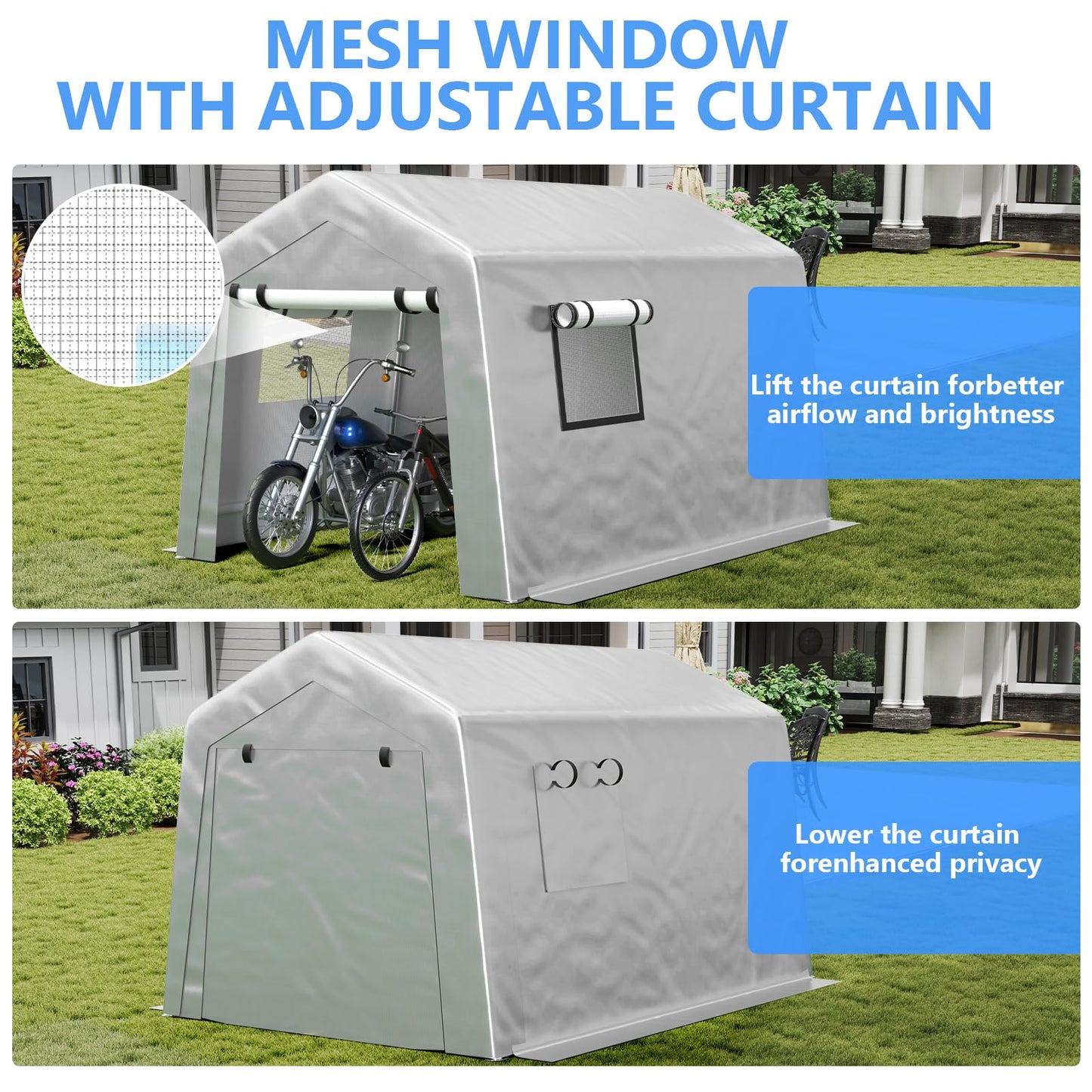 Jocoevol 8x10 ft Carport Heavy Duty Tent with Roll-up Windows, Portable Garage with Galvanized Steel Tubes, Car Canopy All-Season Tarp for Car Boat Truck Motorcycle