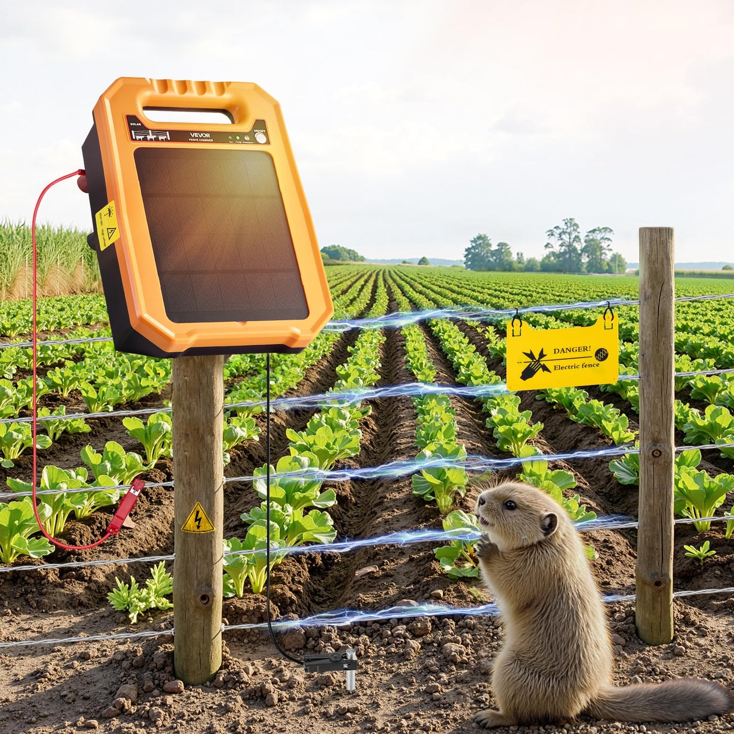 VEVOR Solar Fence Charger, 0.3J 8 kV Solar Powered Fence Charger, Weather-Resistant Electric Fence Energizer Kit, 7 Days Runtime, for Livestock, Poultry, Garden Protection