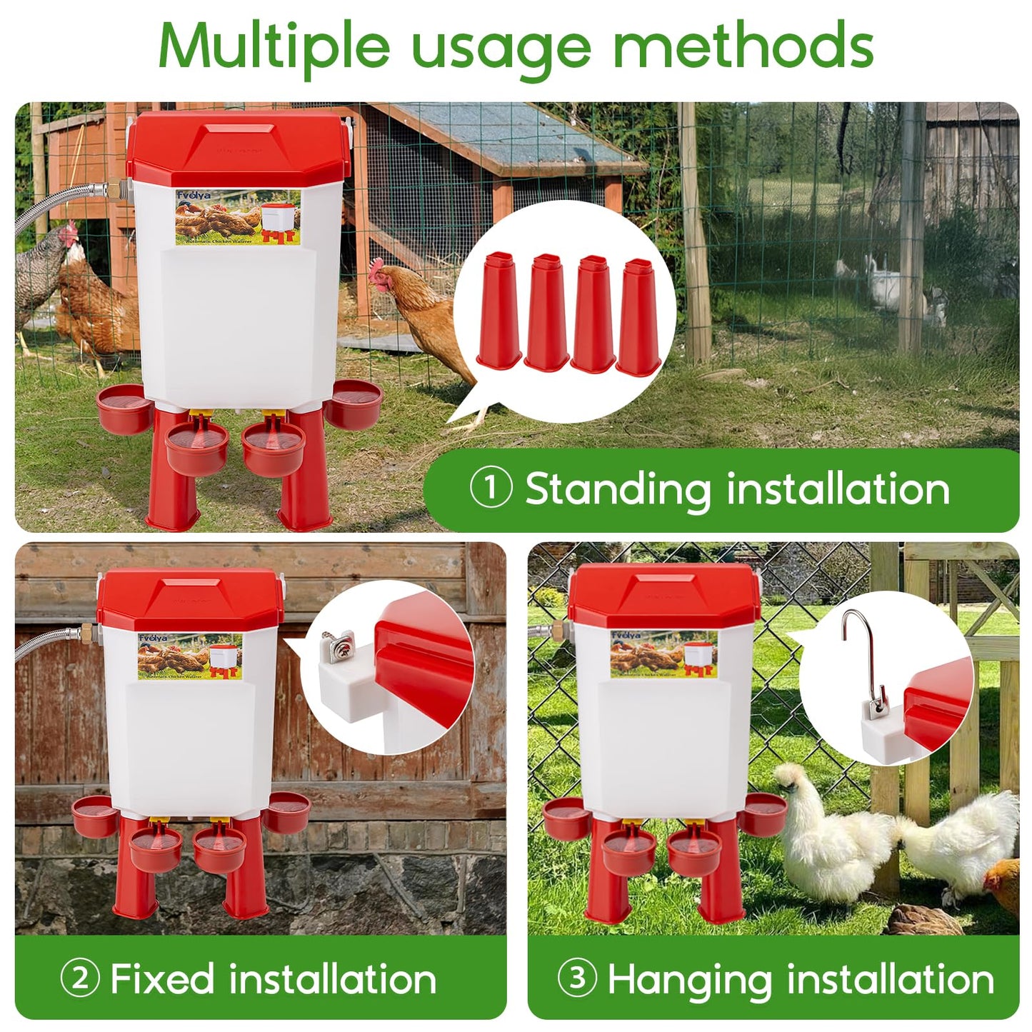 Automatic Chicken Waterer Filtered Float-Controlled Large Chicken Water Feeder Poultry Waterer Kit with Stainless Steel Metal Hose