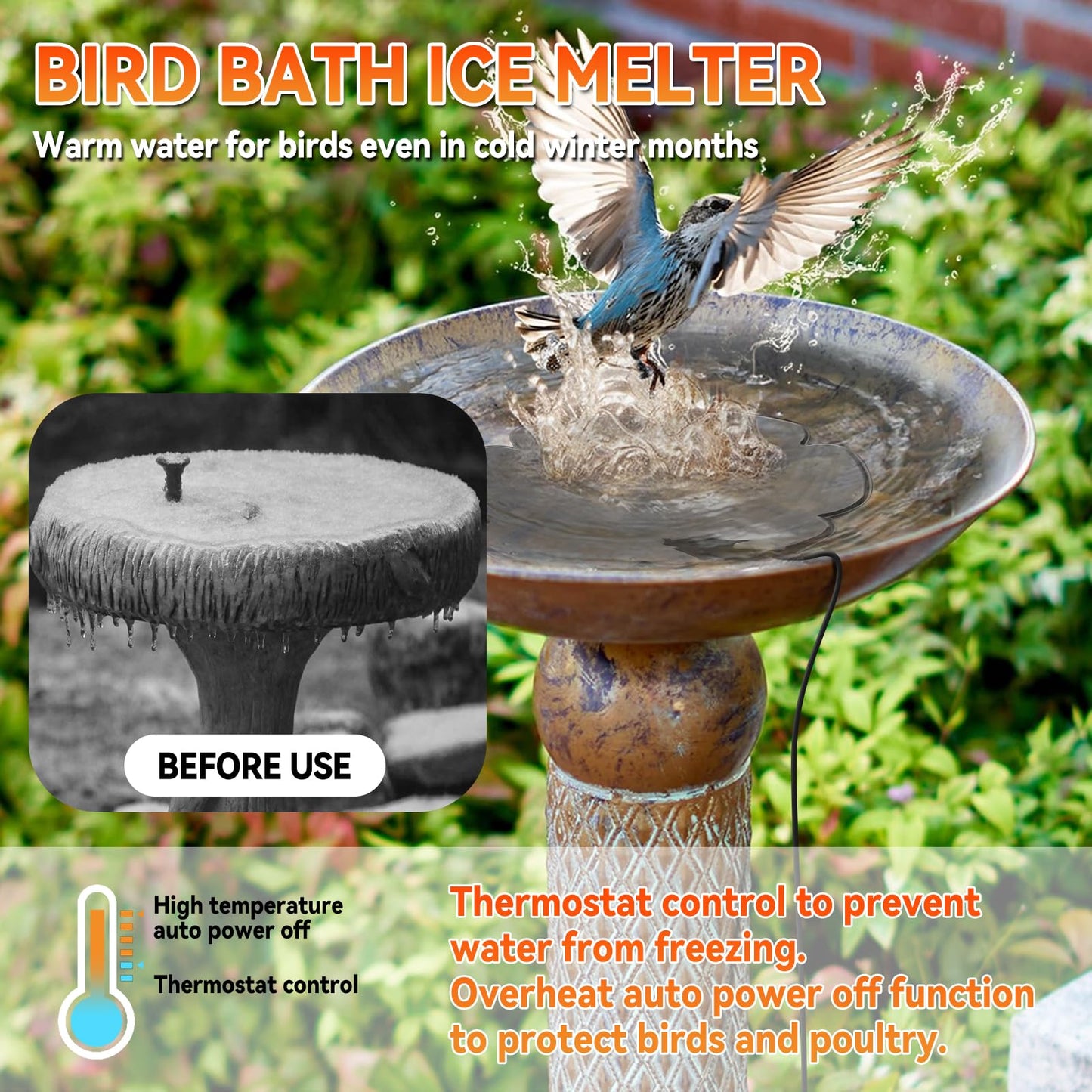 2 PCS Flower Shape 250W Submersible De-Icer for Livestock, Bird Baths, Fish Ponds, Winter Chicken Water Heater Warmer with Thermostat, 6.6ft Power Cord