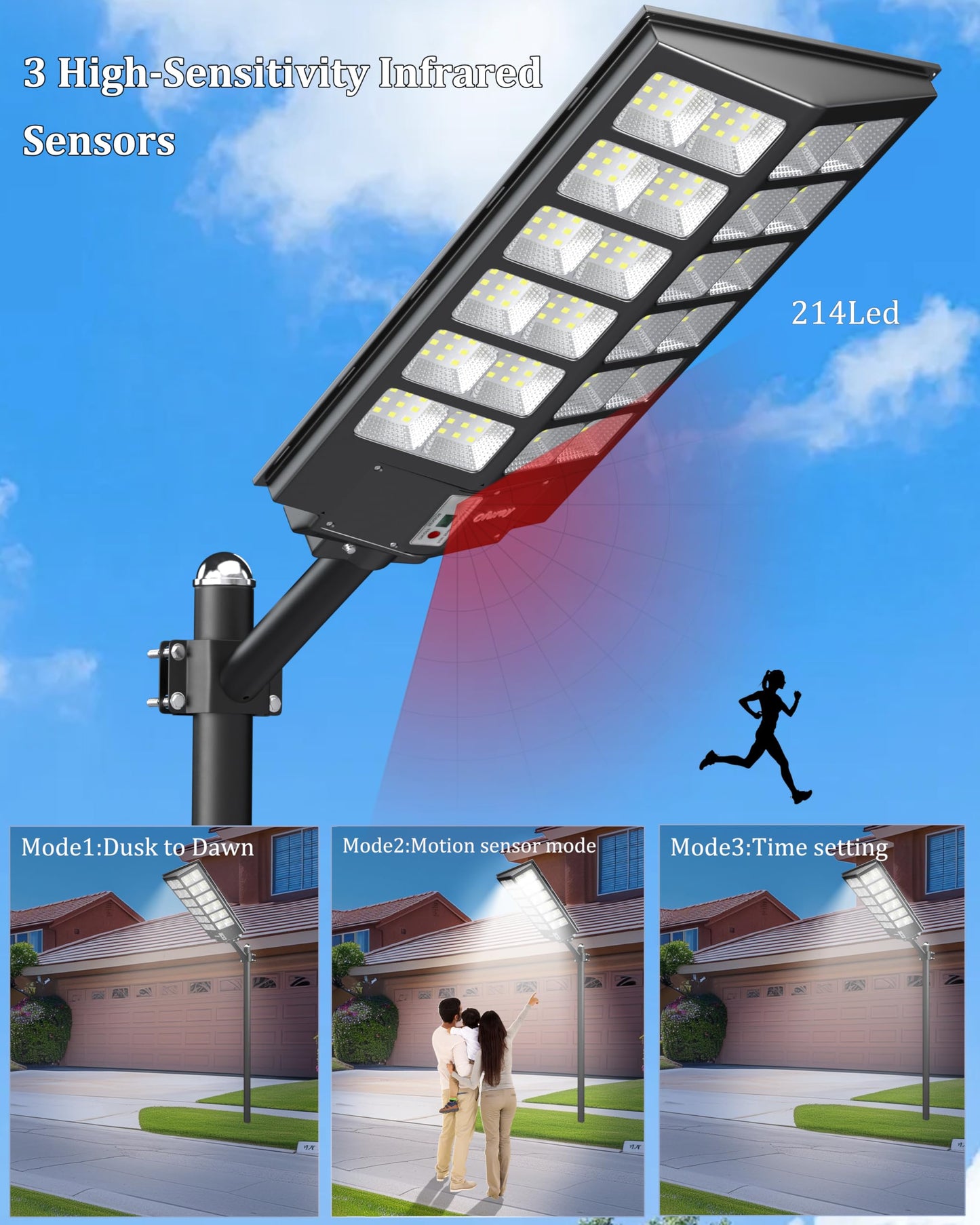 Ofuray Of-9800W Solar Street Lights Outdoor,Solar Security Flood Lights Parking Lot Lights Commercial Dusk to Dawn, 6500k Waterproof Led with Remote Control Motion for Street,Court,Barn
