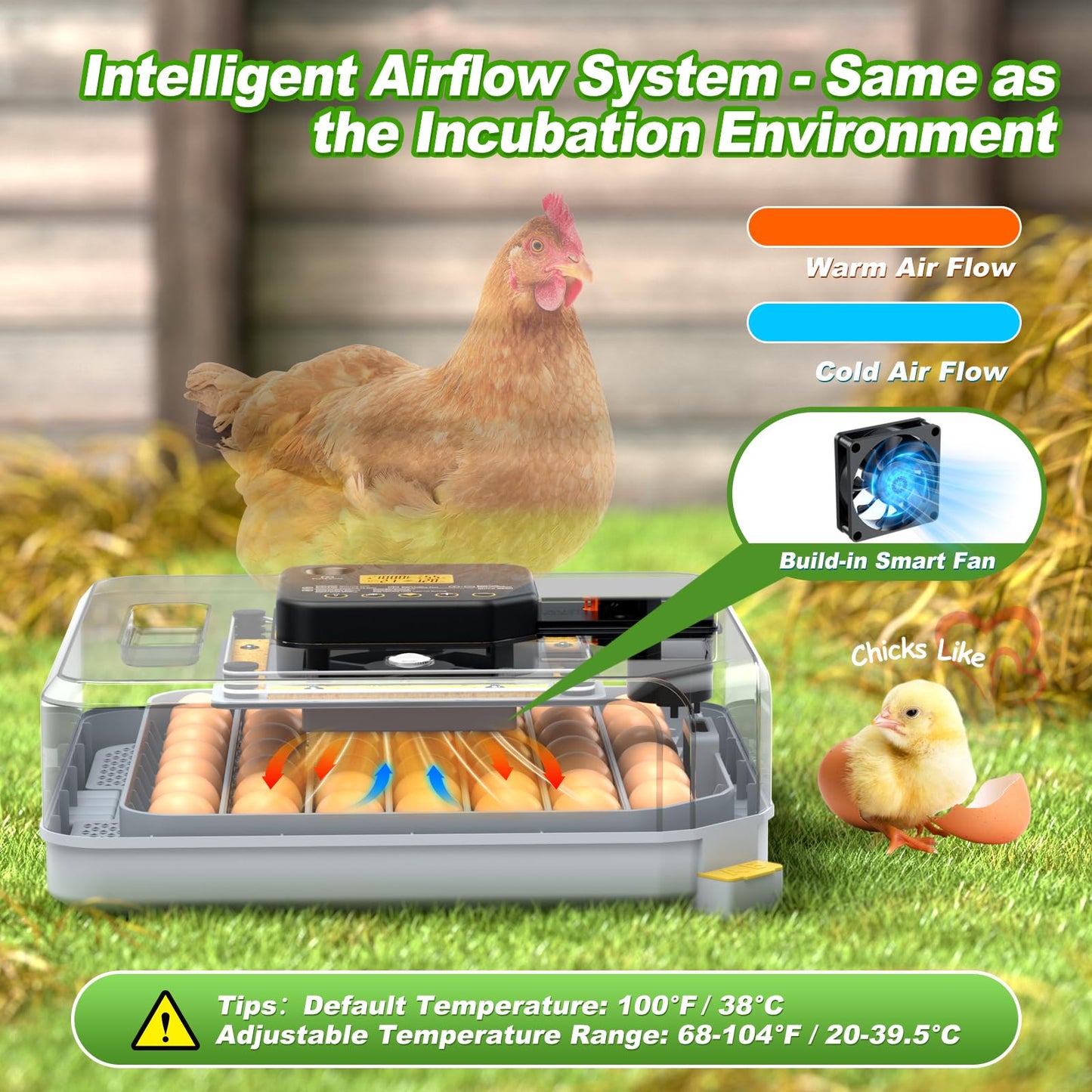 Egg Incubator for Hatching 48-132 Chicken/Quail/Turkey Eggs, 360° View Poultry Incubators with Automatic Egg Turning/Humidity Control&Alarm/Auto Water Adding/Adjustable Tray, for Beginner/Farm/Home