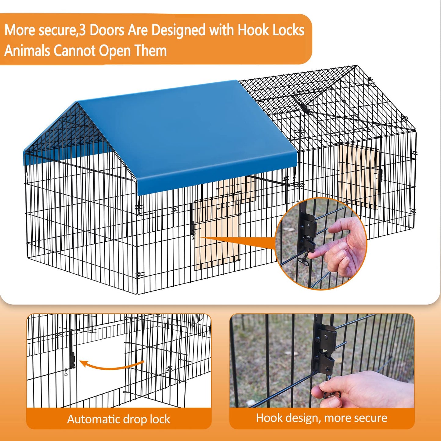 INJOPEXI Metal Chicken Coop 86"×40"×39" Chicken Runs for Yard with Cover Chicken Playpen Enclosure Chicken Pen Kennel Duck CoopCage for Outdoor Backyard Farm Rabbit Small Animal Dog Poultry Cat Hutch