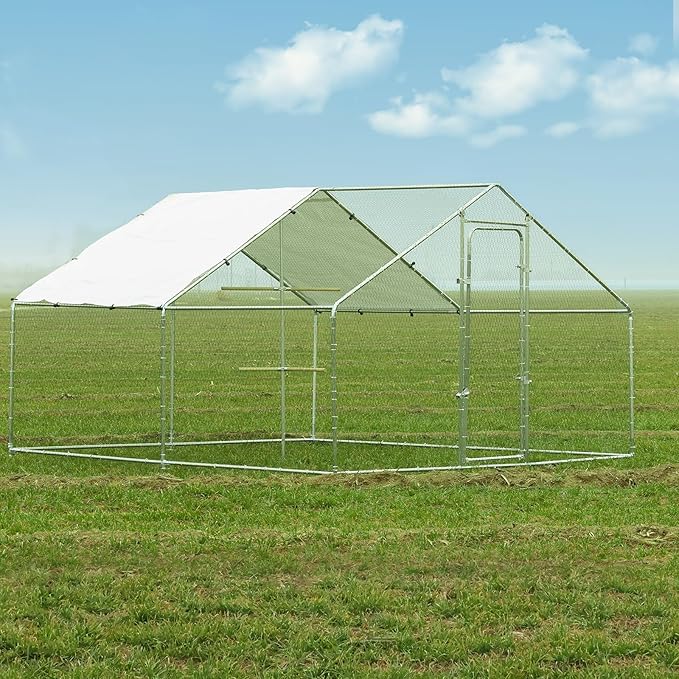 Large Metal Chicken Coop Chicken Runs for Yard with Cover Walk in Poultry Cage with Waterproof & Anti-UV Cover Heavy Duty Chicken Pen for Outdoor, Duck Rabbit Cage
