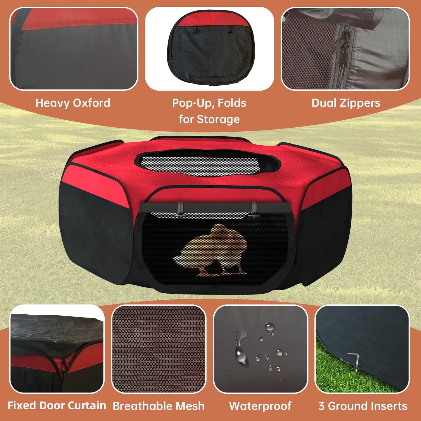 Brooder Box for Chicks, Chicken Starter Kit with Harness Leash, Brooder Heating Plate, Nesting Pad, Chicken Waterer, Feeder, Perch, Dual Door Chick Brooder Set, Pop Up Playpen Tent for Duck Quail