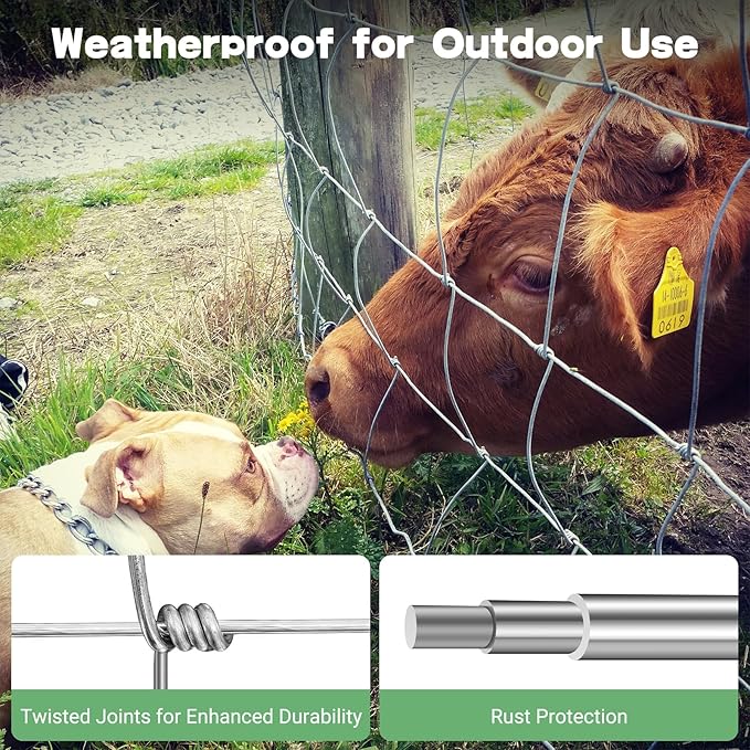 5ft x 164ft Farm Fence, Wire Fence Rolls, Galvanized Farm Fence, Cattle Fence, Hog Wire Fence Panels, Heavy Duty Wire Mesh for Deer, Pig, Sheep Enclosure for Yard, Garden, Field Use-13 Gauge