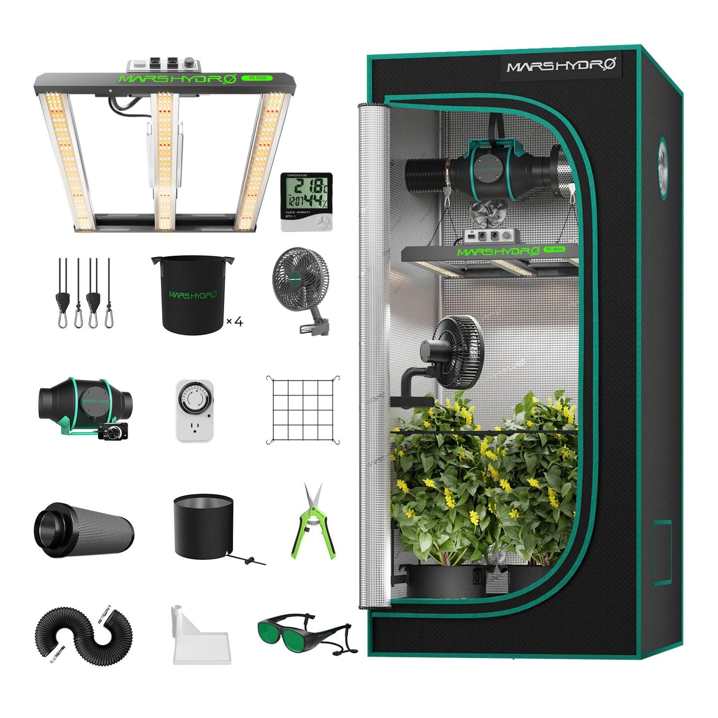 3x3 Smart Grow Tent Kit Complete System with DWC Hydroponics Grow System