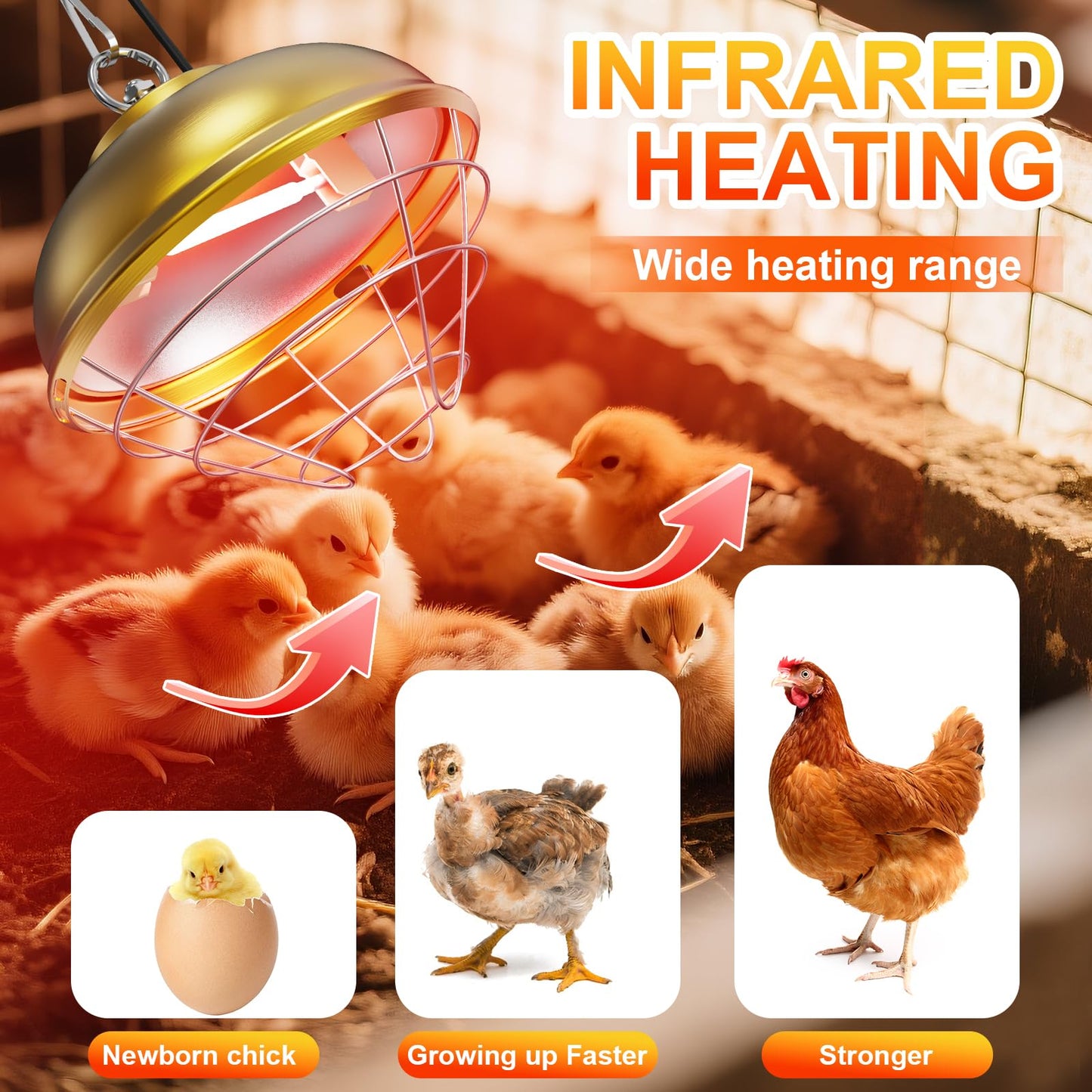 Nexum 300W Heat Lamp for Chickens, Chicken Coop Heating Lamp Brooder with Adjustable Temp & Height, Comes with a Spare Light Tube, Suitable for Livestock Supplies Warmer