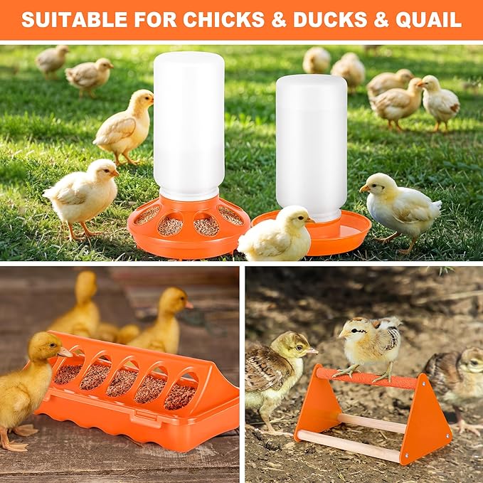 Plastic Baby Chicken Feeder and Waterer Set (White&Orange)