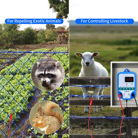 bubusan Electric Fence Charger for Livestock - 3 Joules Electric Fence kit, 10 Mile Electric Fence Controller with LED Display for Backyard, Garden, Farm, Repels Large Wildlife