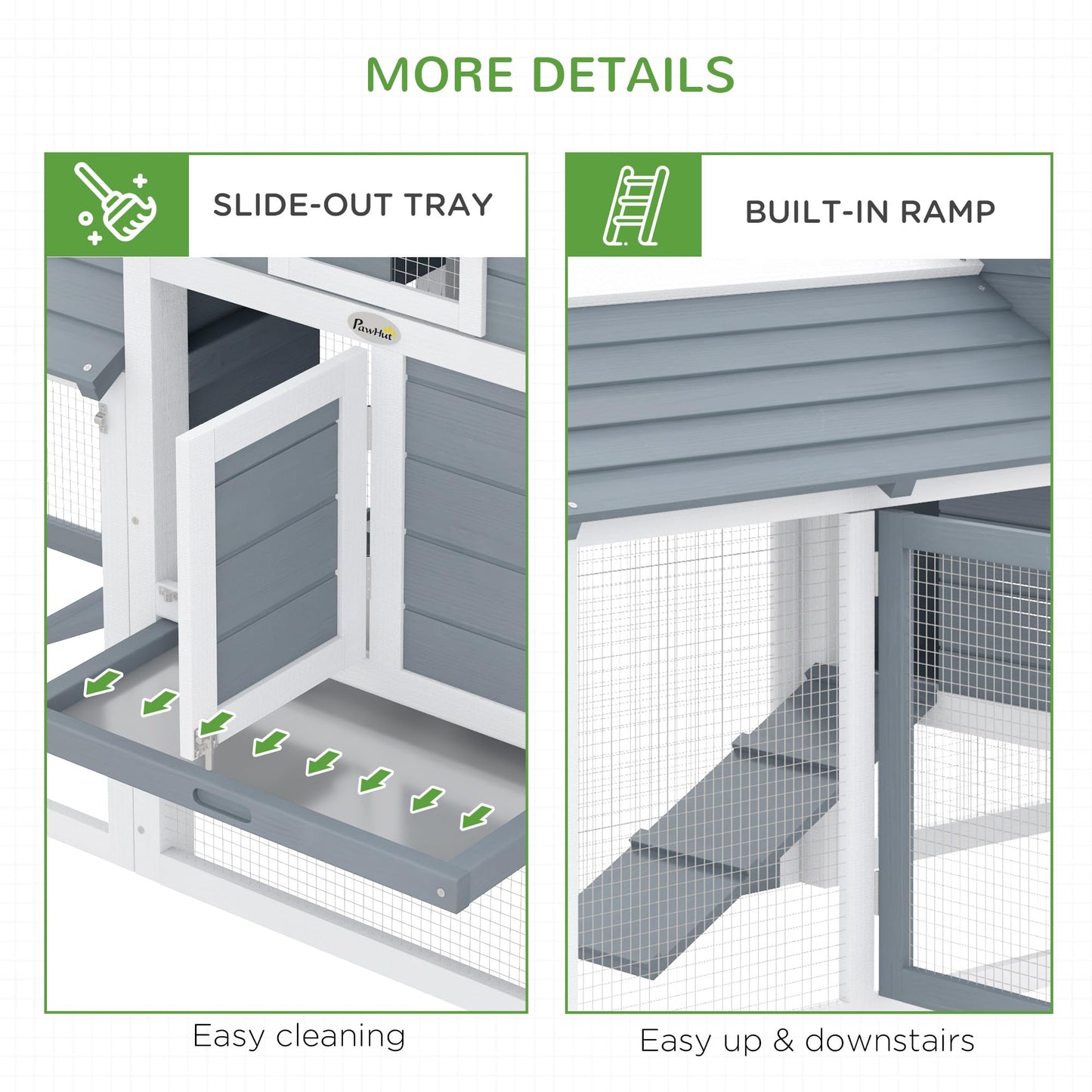 PawHut 59" Small Wooden Chicken Coop Hen House Poultry Cage for Outdoor Backyard with 2 Doors, Nesting Box and Removable Tray, White