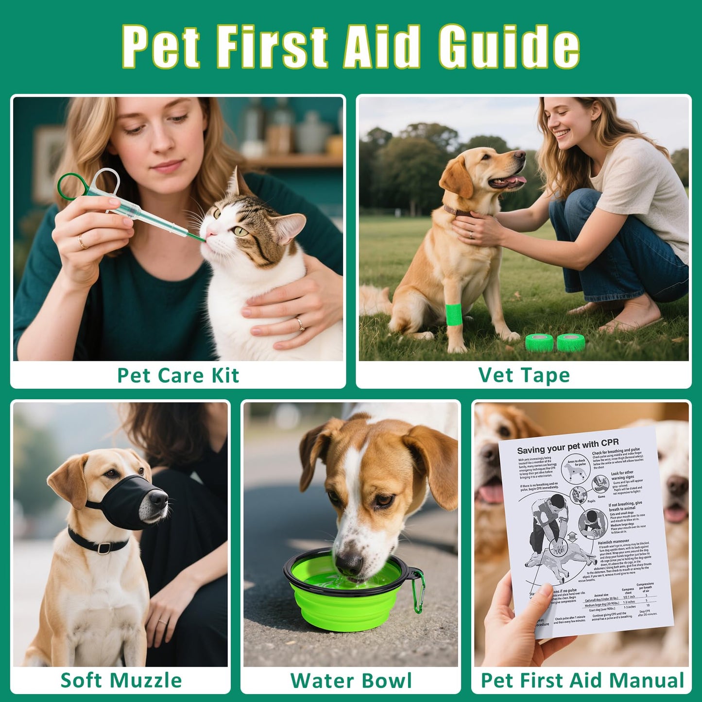 GPUSFAK Pet First Aid Kit for Dogs - Pet Emergency Kit for Camping Hiking Traveling Hunting and Sports (Green)
