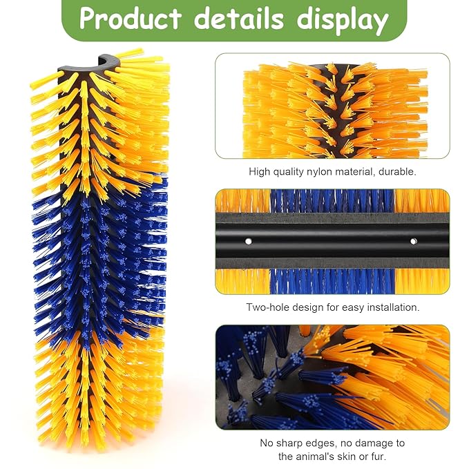 Livestock Scratching Brush, 17.5 x 7.8 Inch Goat Brushes for Grooming, Horse Brushes for Shedding, Livestock Brush with 4 Screws Great for Horse, Elk, Cattle, Pig, Sheep（Yellow 1 PCS）