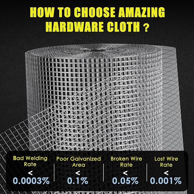 GOLDPEAK GoldPeak Hardware Cloth 60 inches x 100 Foot with 1/2 inch Mesh 19 Gauge - Chicken Wire Fencing Galvanized Wire Mesh Roll Gopher Wire Raised Garden Bed Rabbit Wire