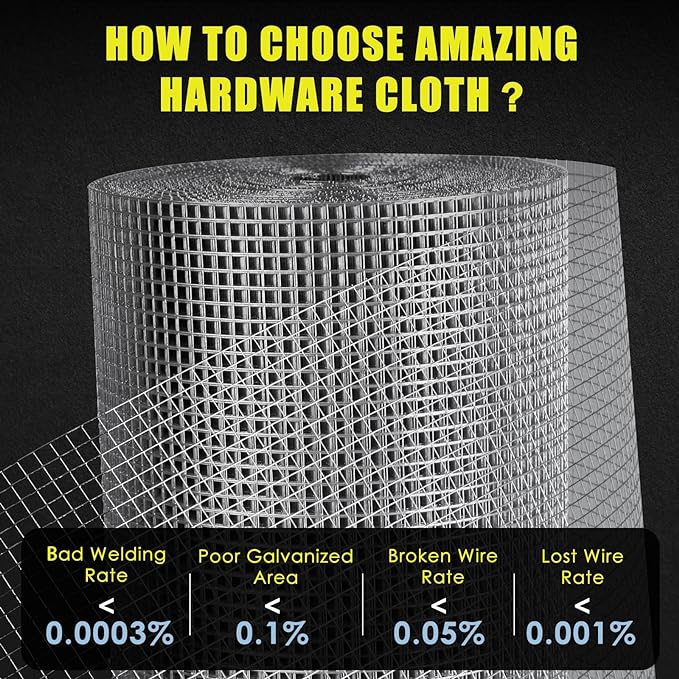 GoldPeak Hardware Cloth 1/4 inch 36 inch x 100 Foot 23 Gauge, Hot-dip Galvanized After Welding, Chicken Wire Mesh Roll Chicken Wire Fence Roll Rabbit Wire Cloth Tree Guard Cage Wire