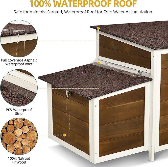 DWVO Solid Wood Chicken Coop for 4-6 Chickens, Outdoor Wooden Chicken Run Pen with 2 Nesting Boxes, Poultry Cage Rabbit Hutch Duck Coop Hen House w Weatherproof Roof & Removable Tray, Brown