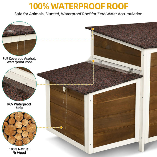 DWVO Solid Wood Chicken Coop for 4-6 Chickens, Outdoor Wooden Chicken Run Pen with 2 Nesting Boxes, Poultry Cage Rabbit Hutch Duck Coop Hen House w Weatherproof Roof & Removable Tray, Brown