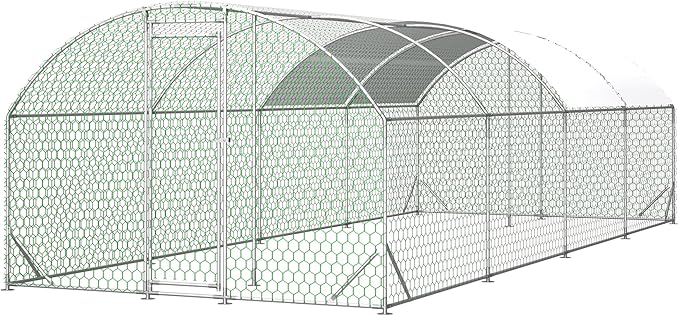 Large Metal Chicken Coop, Walk-in Chicken Run Pen with Waterproof Anti-UV Cover, Dome Roof Poultry Cage for Outdoor, Backyard, Farm (26'W x 9'L x 6'H)