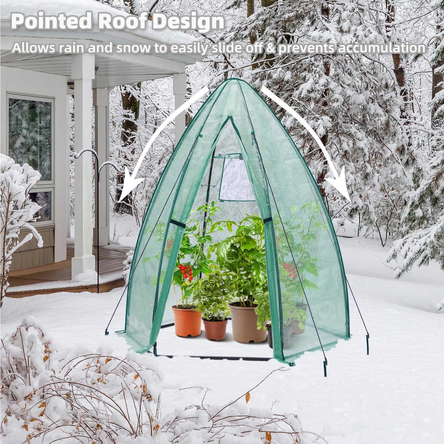 Portable Plant Protector from Animals, Ohuhu Greenhouse for Outsides with Durable PE Cover, Heavy Duty Green House with Zippered Door Mesh Window for Vegetables Flowers Fruits Herbs, 63x54x71 Inch