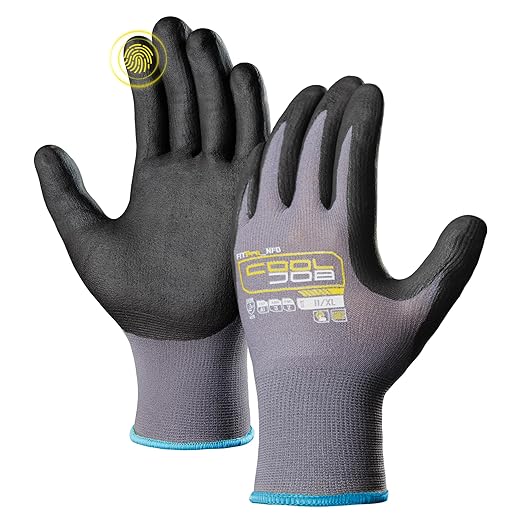 COOLJOB 12 Pairs Safety Work Gloves Microfoam Nitrile Rubber Coated, Seamless Knit Nylon Gloves with Full Fingers Touchscreen, Grip Nitrile Dipped, Ideal for Warehouse, Home Improvement, Grey Xlarge