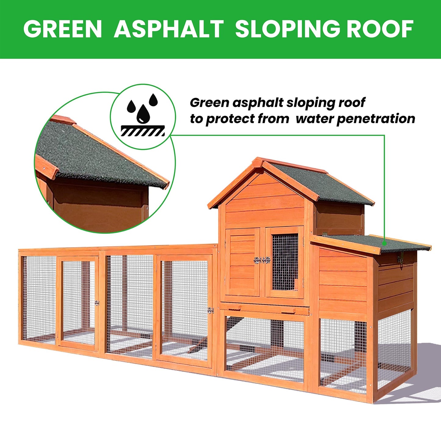 122" Wooden Chicken Coop, Outdoor Chicken Coop with Run for 3-5 Chickens, Hen House Duck Coop with Nesting Box, Chicken Perch and Ramp, Rabbit Hutch Poultry Cage for Backyard