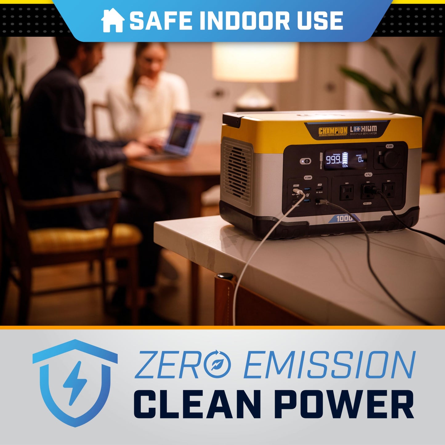 Champion Power Equipment 201260 998-Wh Power Station 2000/1000-Watt Portable Lithium-Ion Battery Solar Generator