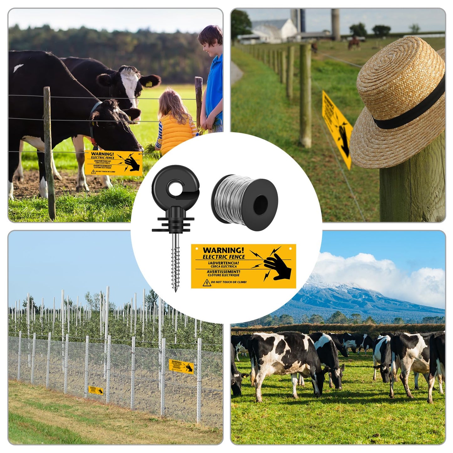 Yaocom 53 Pcs Electric Fence Set 250FT Electric Fence Wire 50 Pcs Electric Fence Insulators and 2 Pcs Electric Fence Warning Signs for Animal Husbandry Electronic
