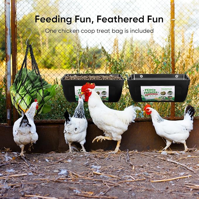 4 Pack Goat Feeders Hanging, Chicken Feeder, with Clips Hanging Fence Feeders, 4.5 Quart Feed Buckets for Horses, Duck Feeder, Chicken Water Feeder, Poultry Feeding Trough