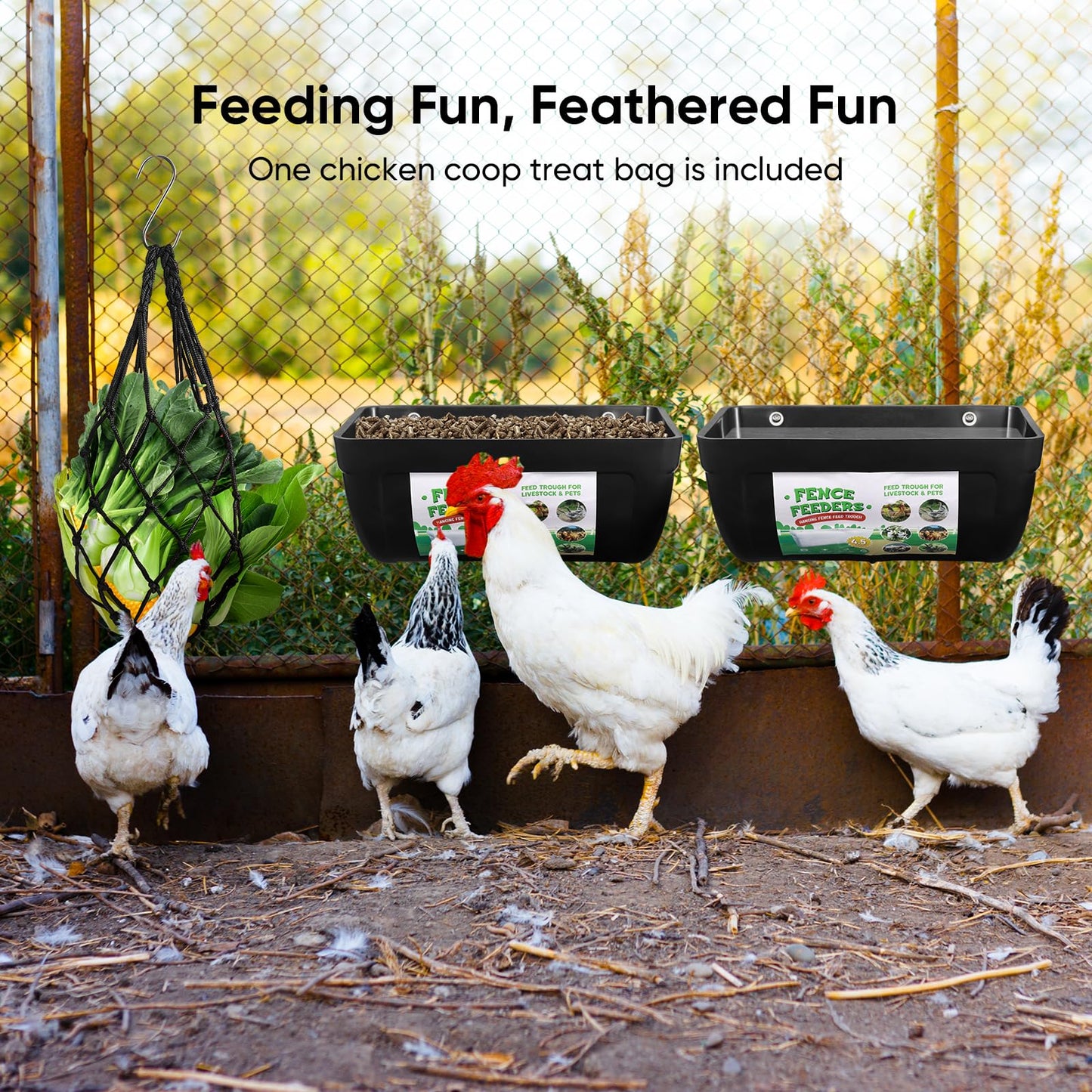 Chewoof 4 Pack Goat Feeders Hanging, Chicken Feeder, with Clips Hanging Fence Feeders, 4.5 Quart Feed Buckets for Horses, Duck Feeder, Chicken Water Feeder, Poultry Feeding Trough