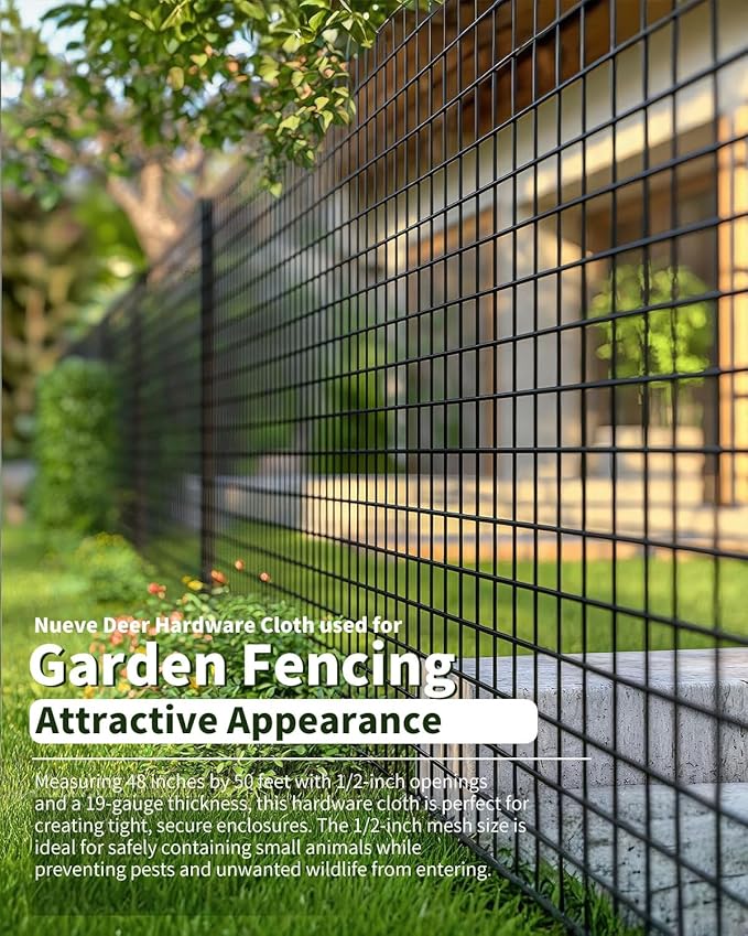 Black Hardware Cloth 1/2 inch 36 x 100 Ft 19 Gauge, Coated Wire Mesh Roll, Chicken Wire Fence, Chicken Wire Mesh, Garden Fencing, Tree Guard, Chicken Coop/Run Cover, Hardware Mesh