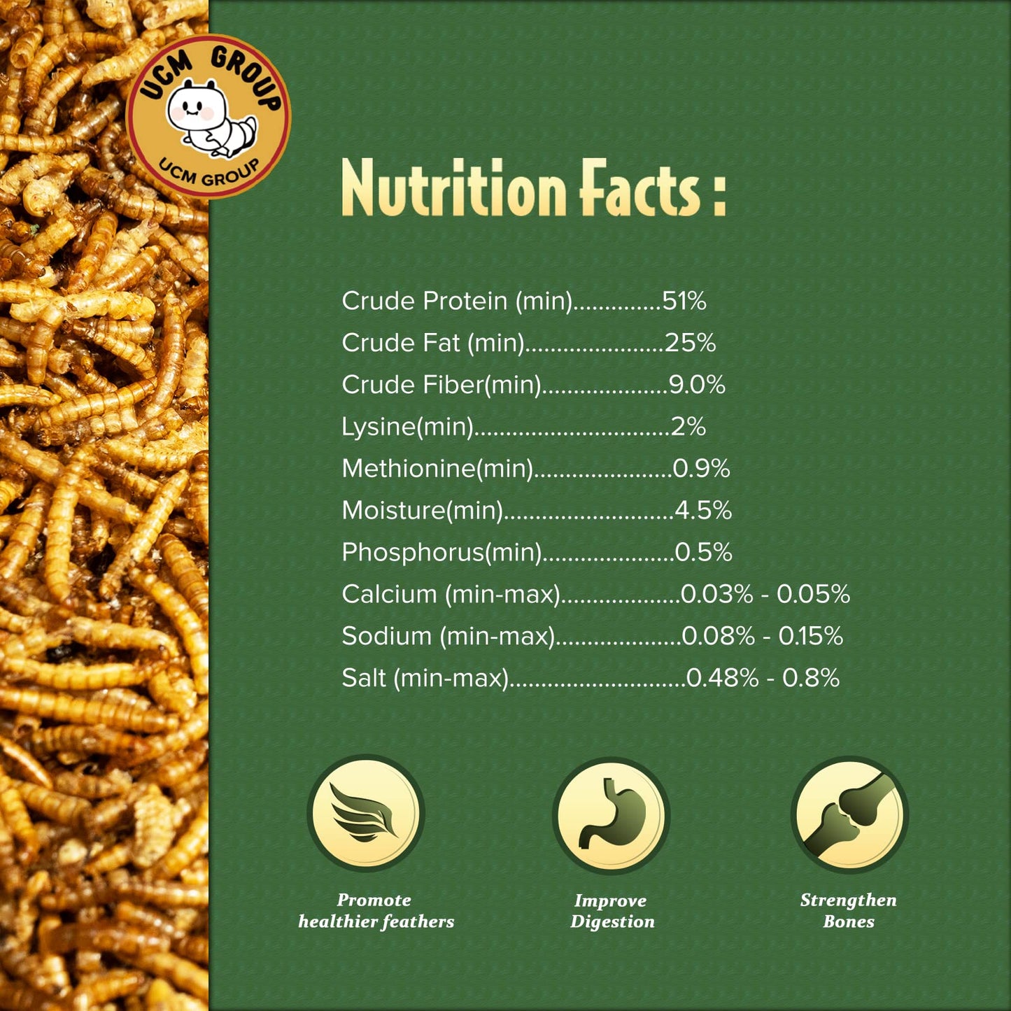 UCM Group 5LB Dried mealworms for Wild Birds, Chickens, High Protein Organic Chicken Feed, 100% Non-GMO for Chickens, Ducks, Turtles and Reptiles