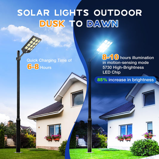 8000W Solar Street Lights Outdoor - 7000K Solar Lights Outdoor Waterproof Dusk to Dawn, Commercial Solar Parking Lot Lights with Motion Sensor, Solar Powered LED Street Light for Yard, Outside(2 Pack)