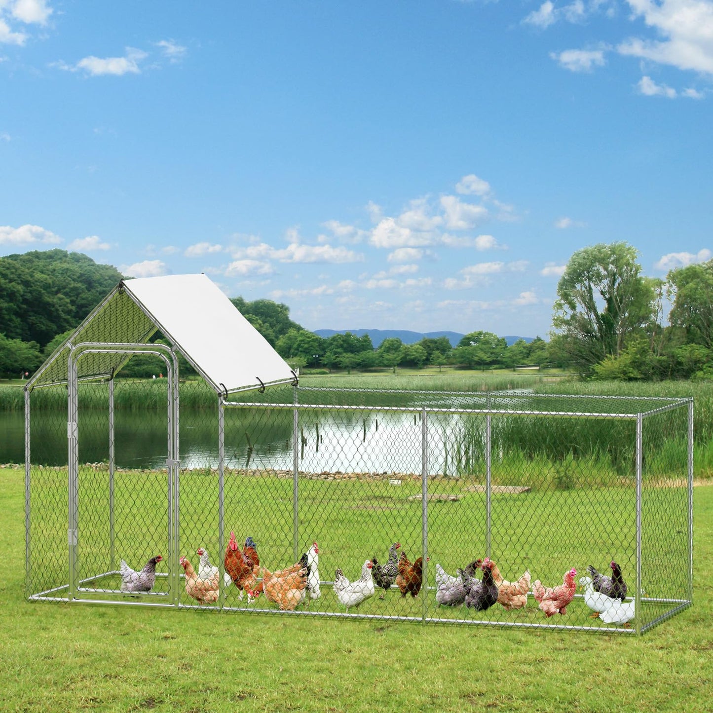 VerisShade Metal Chicken Coop, Large Chicken Run for 6/10 Chickens, Walk-in Chicken Coop for Yard Poultry Cage with Waterproof and Anti-Ultraviolet Cover for Rabbits Duck Outdoor,10' W x 3.3' D x 5' H