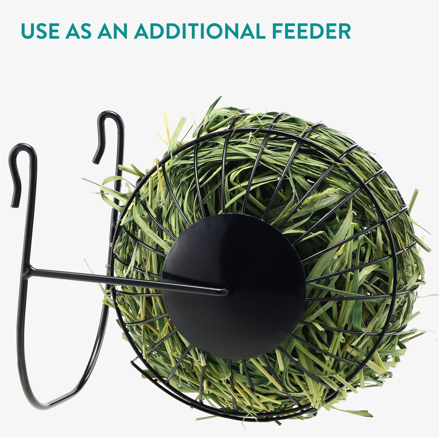 Navaris Metal Rabbit Hay Feeder - Durable Hay Spinning Accessories for Rabbits and Guinea Pigs - Entertaining Feeding Wheel Rack, Bowl with Convenient Door