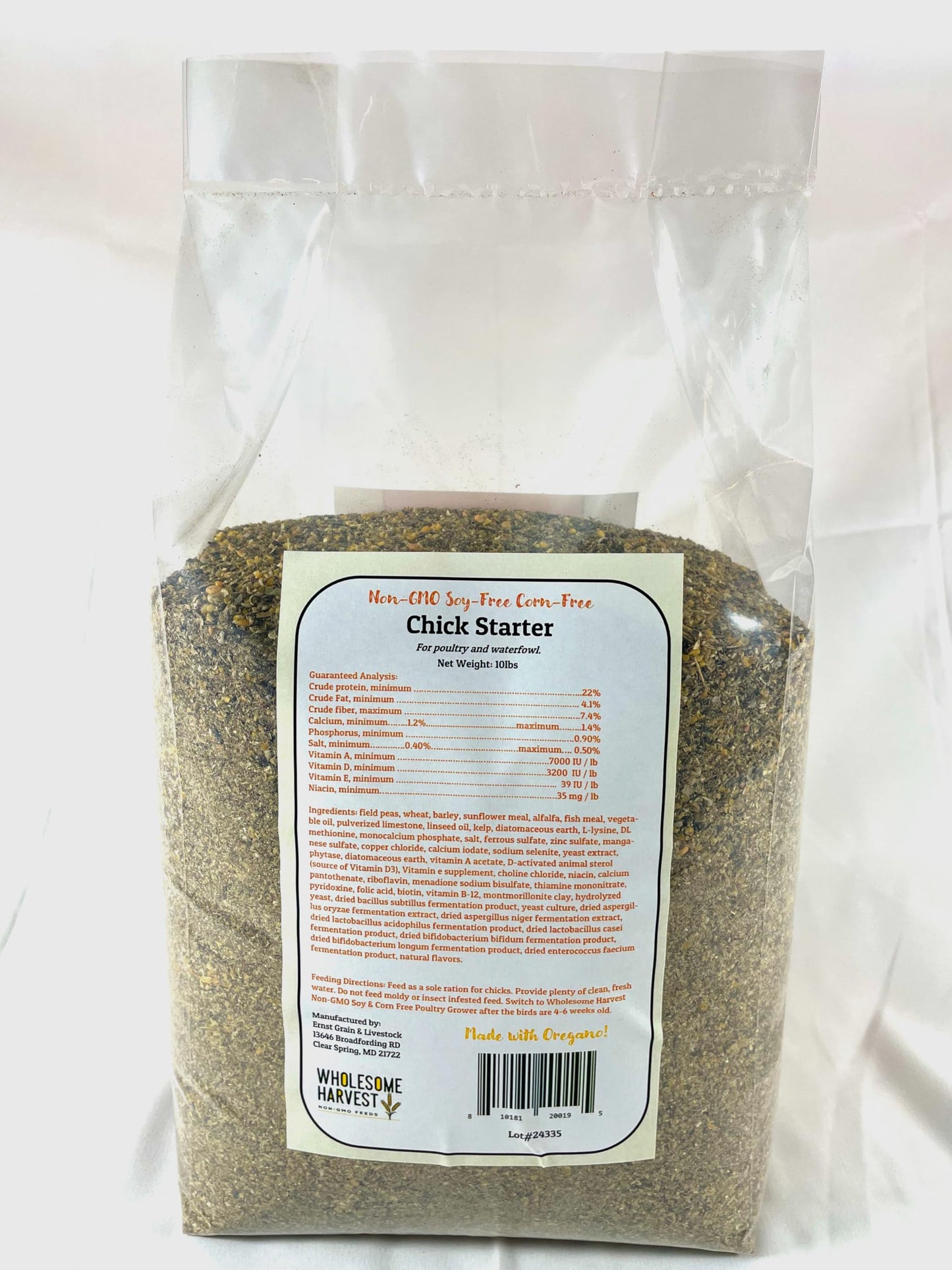 Wholesome Harvest - Corn & Soy-Free Chick Starter Feed - All Grain & Non-GMO Chick Food Starter with Omega 3 - Chicken Feed for Growing Healthy Chicks with High-Protein 22% and Probiotics - 10 Lb