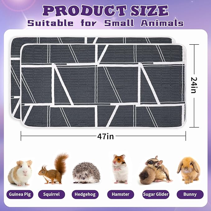 UPINS 2-Piece Guinea Pig Pee Pads, 47 X24 Inches Guinea Pig Cage Liner Reusable Guinea Pig Mat for Small Animals Hamster Rabbit Squirrel