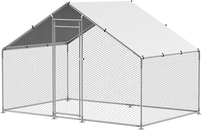 VEVOR Large Metal Chicken Coop with Run, Walkin Chicken Coop for Yard with Waterproof Cover, 6.5 x 9.8 x 6.5 ft, Spire Roof Large Poultry Cage for Hen House, Duck Coop and Rabbit Run