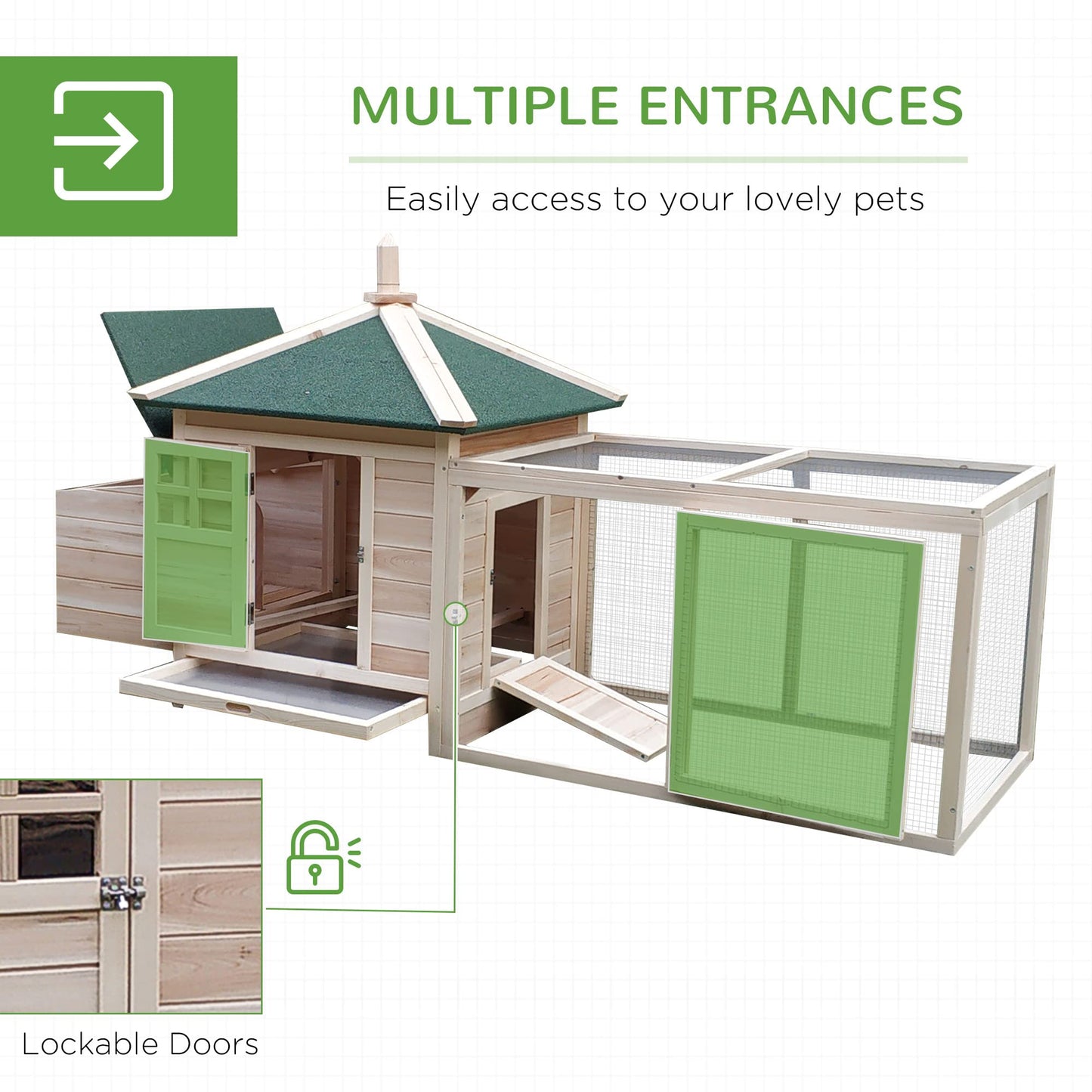 PawHut 77" Wooden Chicken Coop with Nesting Box, Cute Outdoor Hen House with Removable Tray, Ramp Run, for Garden Backyard, Natural