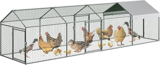 Large Metal Chicken Coop 13.3' x 3.3" x 3.3" Chicken Runs with Waterproof and Anti-UV Cover,3 Doors,Outdoor Hen House for Yard, Walk in Poultry Cage for Rabbit Duck Goose
