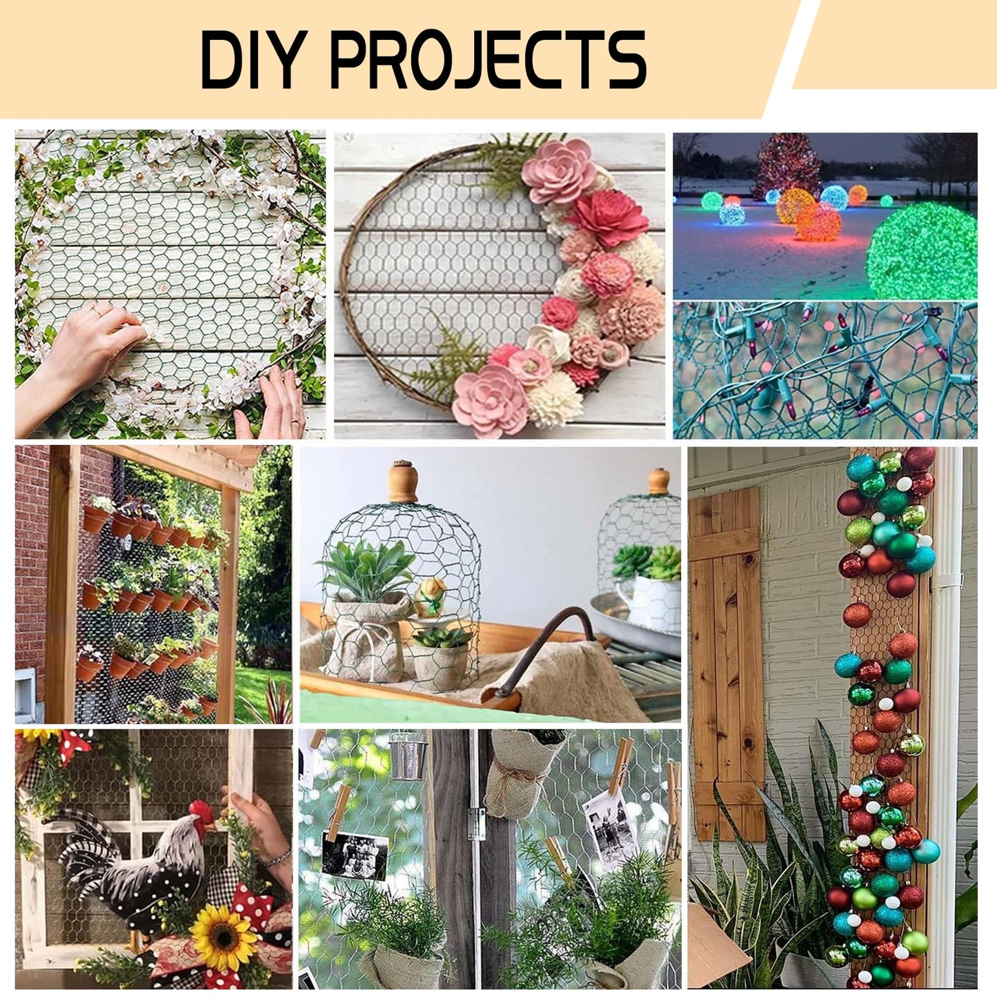 Chicken Wire 15.7in x 118in with a Pair of Gloves，1 Wire Cutter，50 Pcs Cable Zip Ties, Floral Chicken Wire Mesh 0.8in Hexagonal Galvanized PVC Coated Garden Netting Fence for Craft Poultry Garden