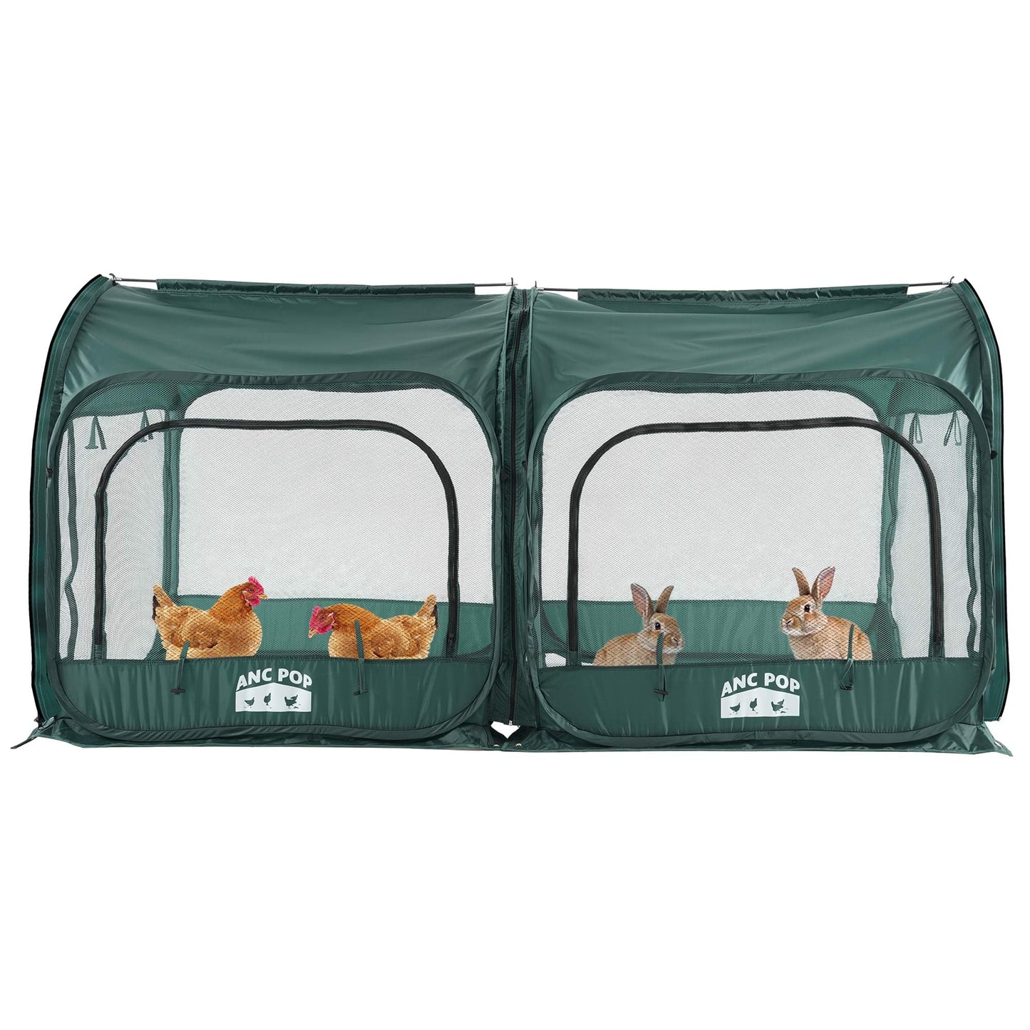 ANC POP 2Pcs Portable Chicken Run, Pop Up Chicken Tent for Small Animals Outdoor Gardening Net with 3 Doors and Handbag, Easy to Install and Storage, Green (80 x 40 x45)